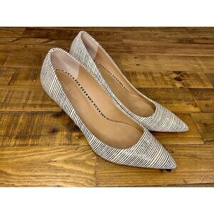 Calvin Klein Women’s Pointed Toe Pumps Black & White Stripe Classic Dress Heels